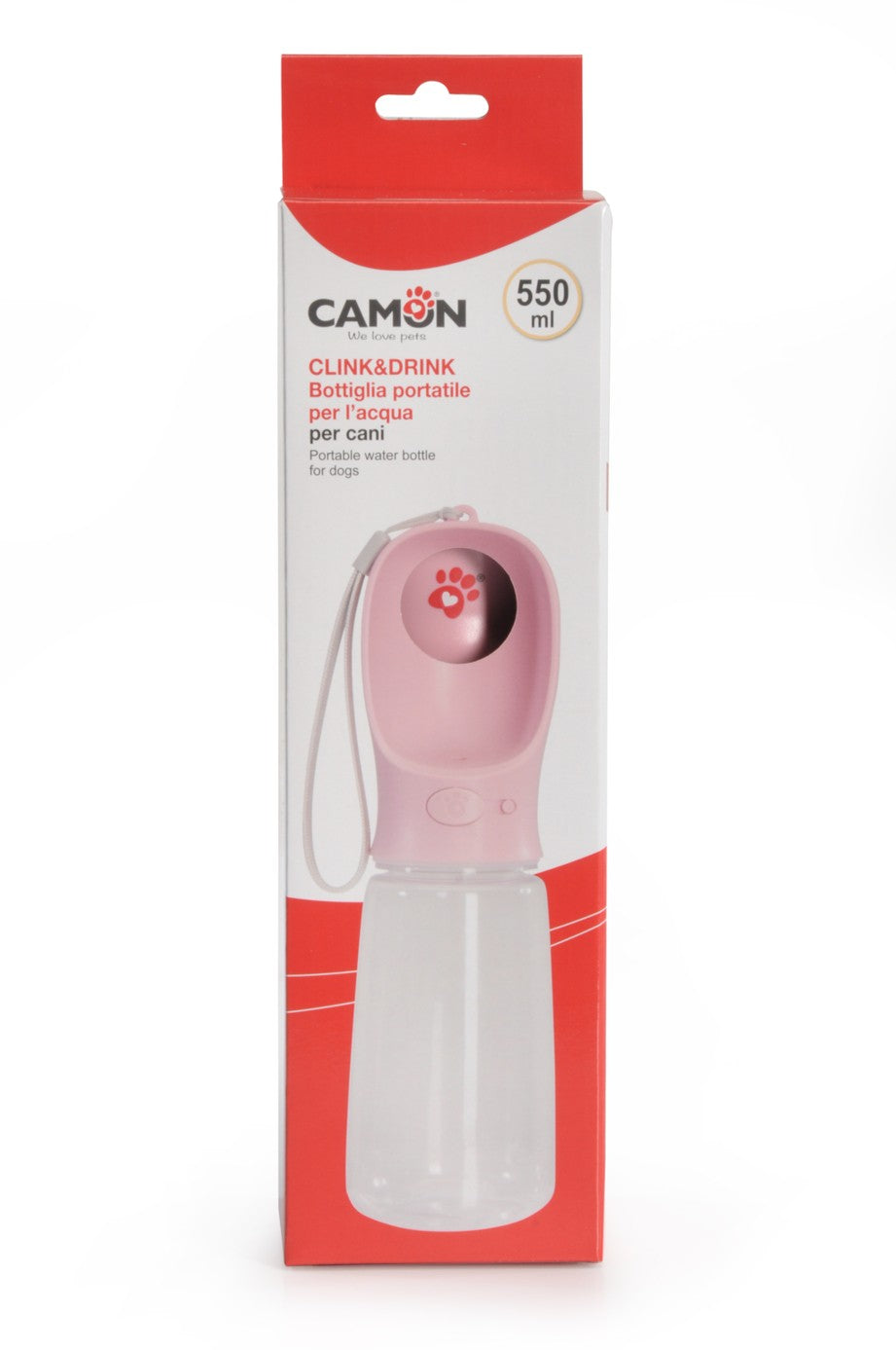 Bottiglia Camon Click&Drink rosa da 550 ml per cani con beccuccio integrato Bottiglia Camon Click&Drink rosa da 550 ml per cani con beccuccio integrato